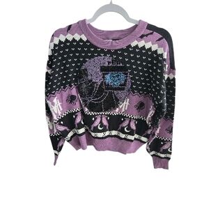 Her Universe Disney Haunted Mansion Hatbox Ghost Fair Isle Sequin Sweater NWT